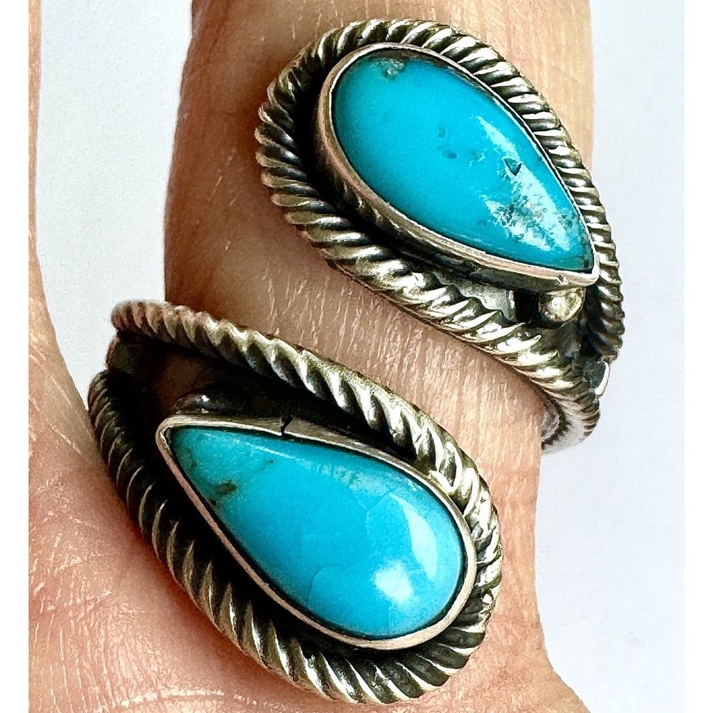 Navajo Turquoise Wrap‎ Ring Sz 6 Adjustable Bypass Sterling Signed N